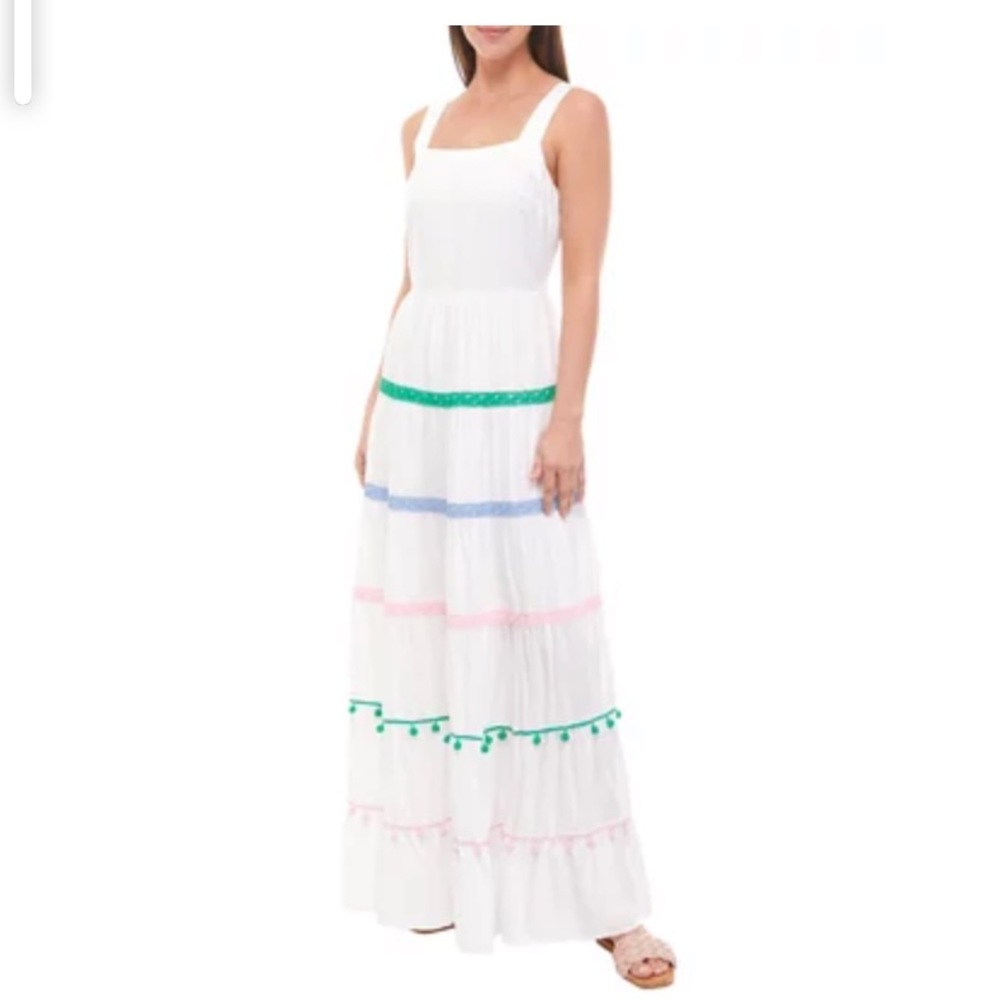 Crown & Ivy White Maxi Dress with Green, Blue, and Pink Accents